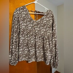 SHEIN Brown and White Patterned Blouse